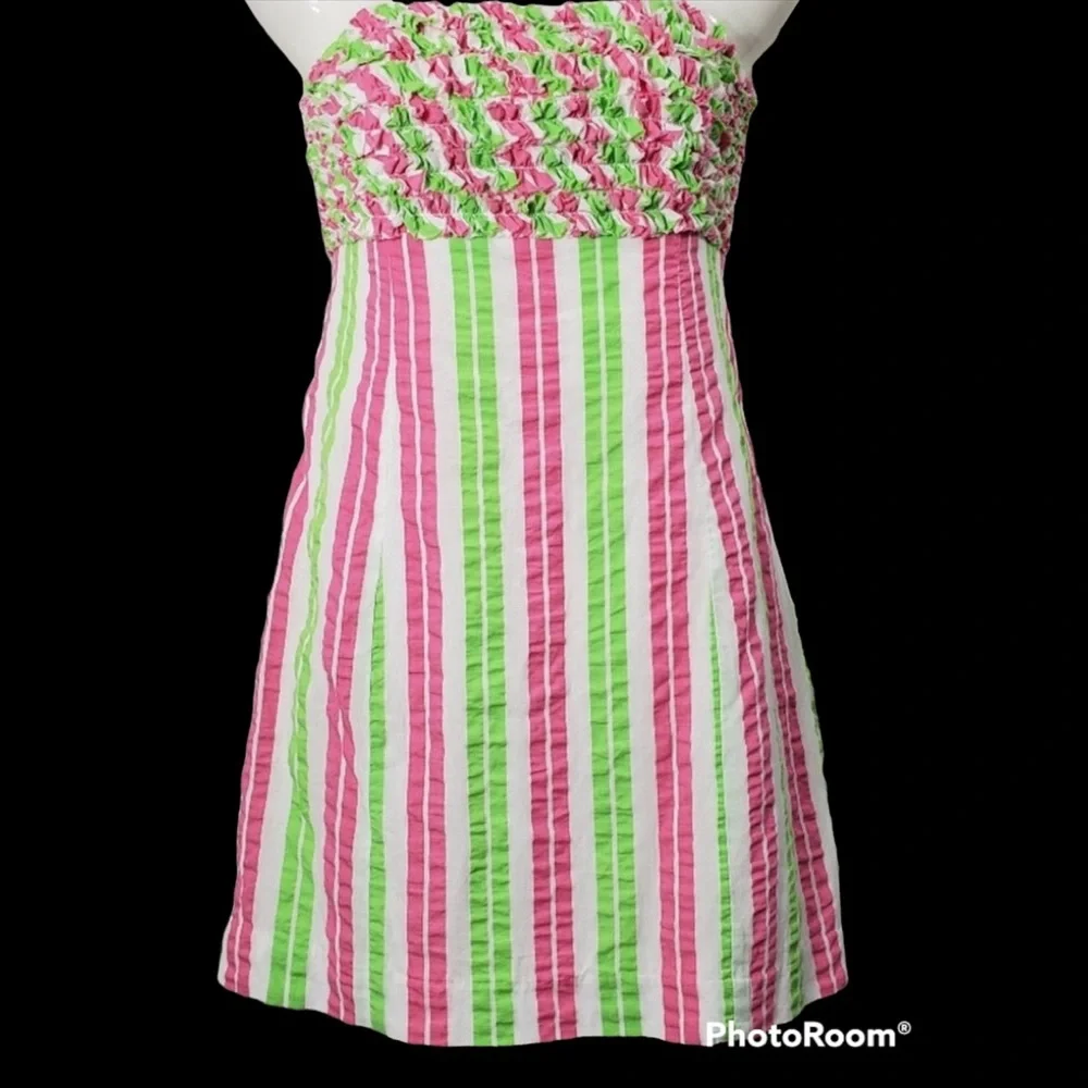 Lilly Pulitzer Strapless Pink & Green Striped Sundress - Picture 3 of 14